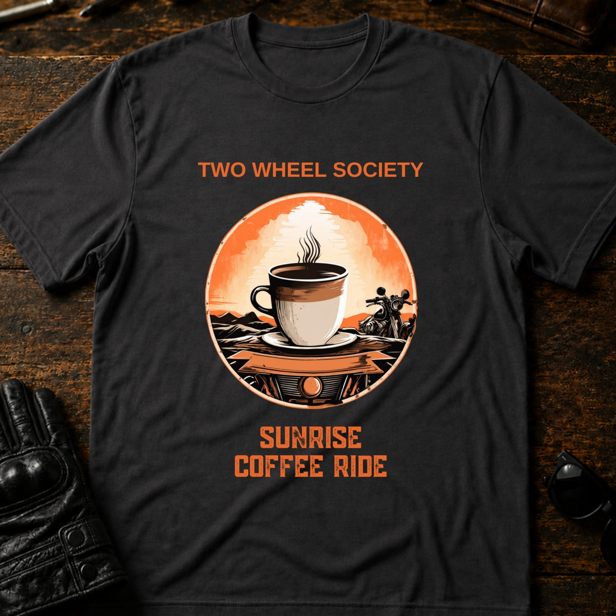 Sunrise Coffee Ride T-Shirt, charcoal