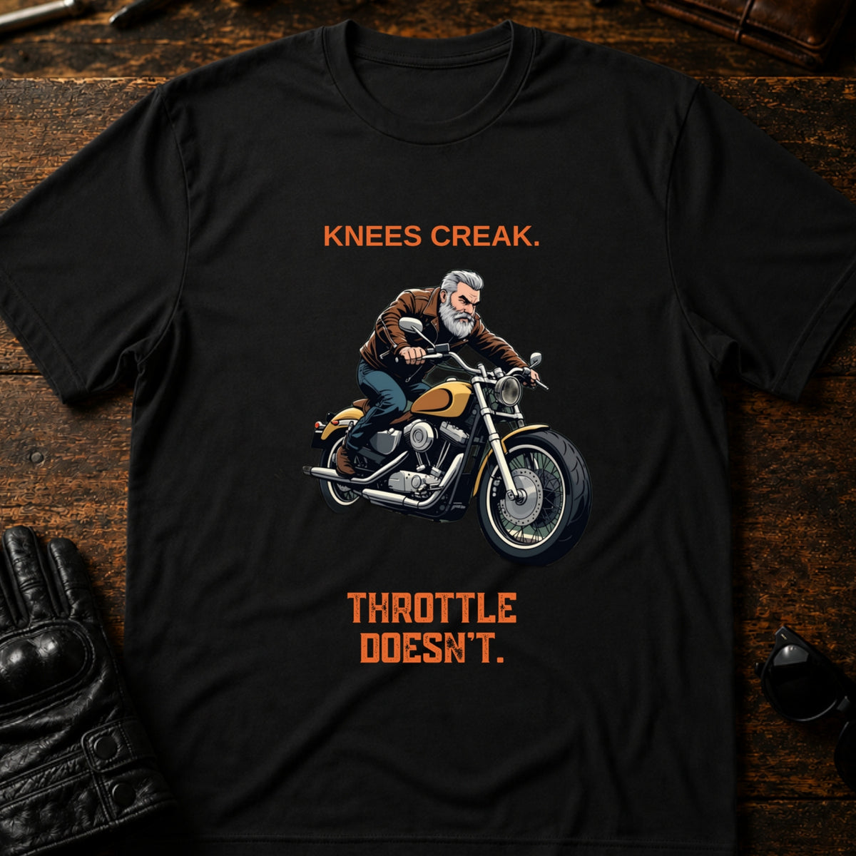 Knees Creak Throttle Doesnt Older Rider T-Shirt, black