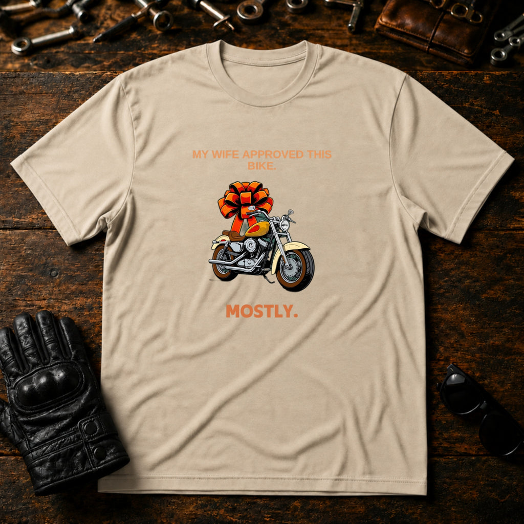 My Wife Approved This Bike T-Shirt - mockup 6 sand