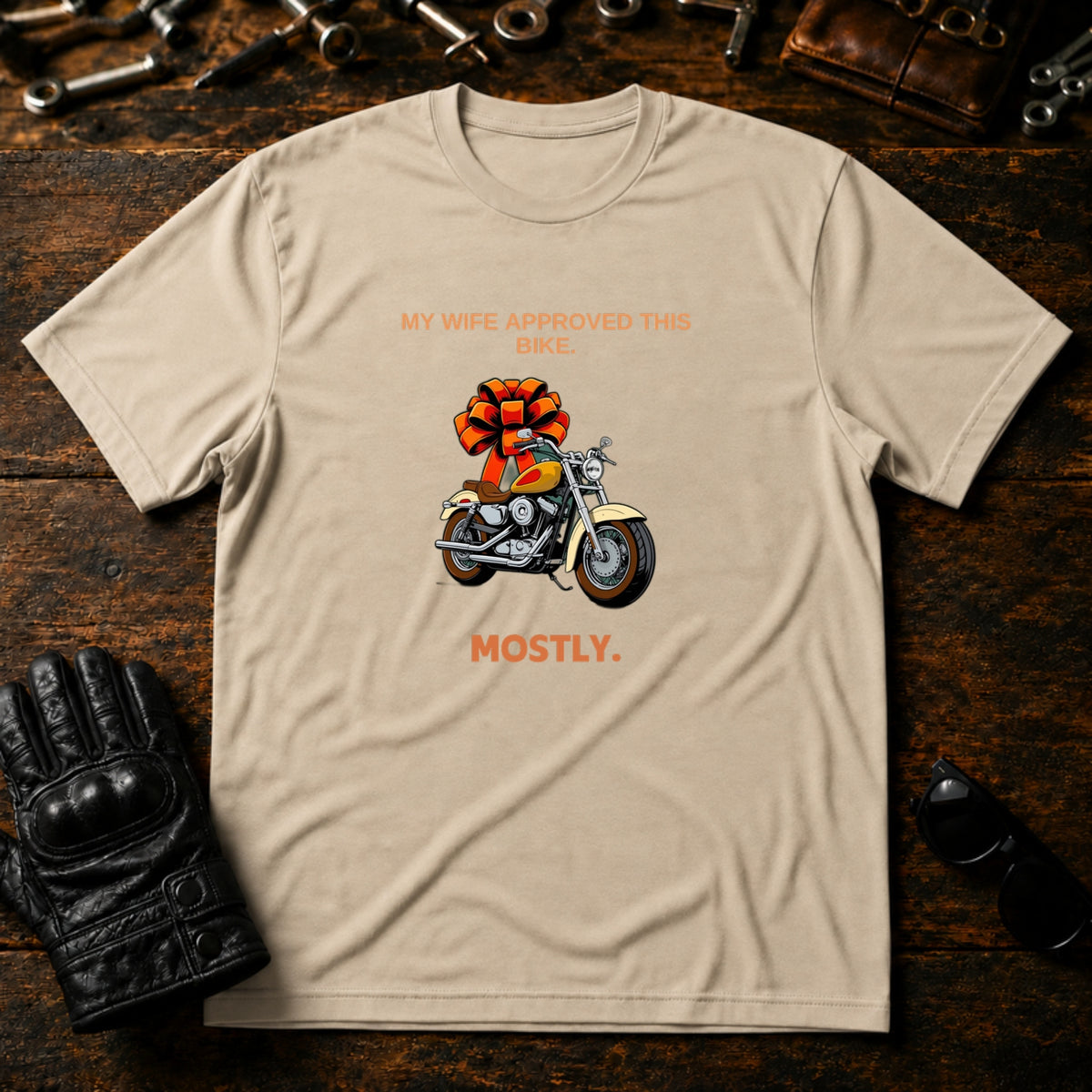 My Wife Approved This Bike T-Shirt - mockup 6 sand