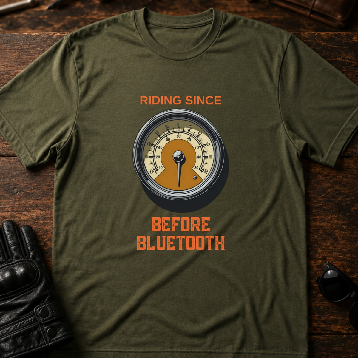 Riding Since Before Bluetooth Vintage Biker T-Shirt, military green