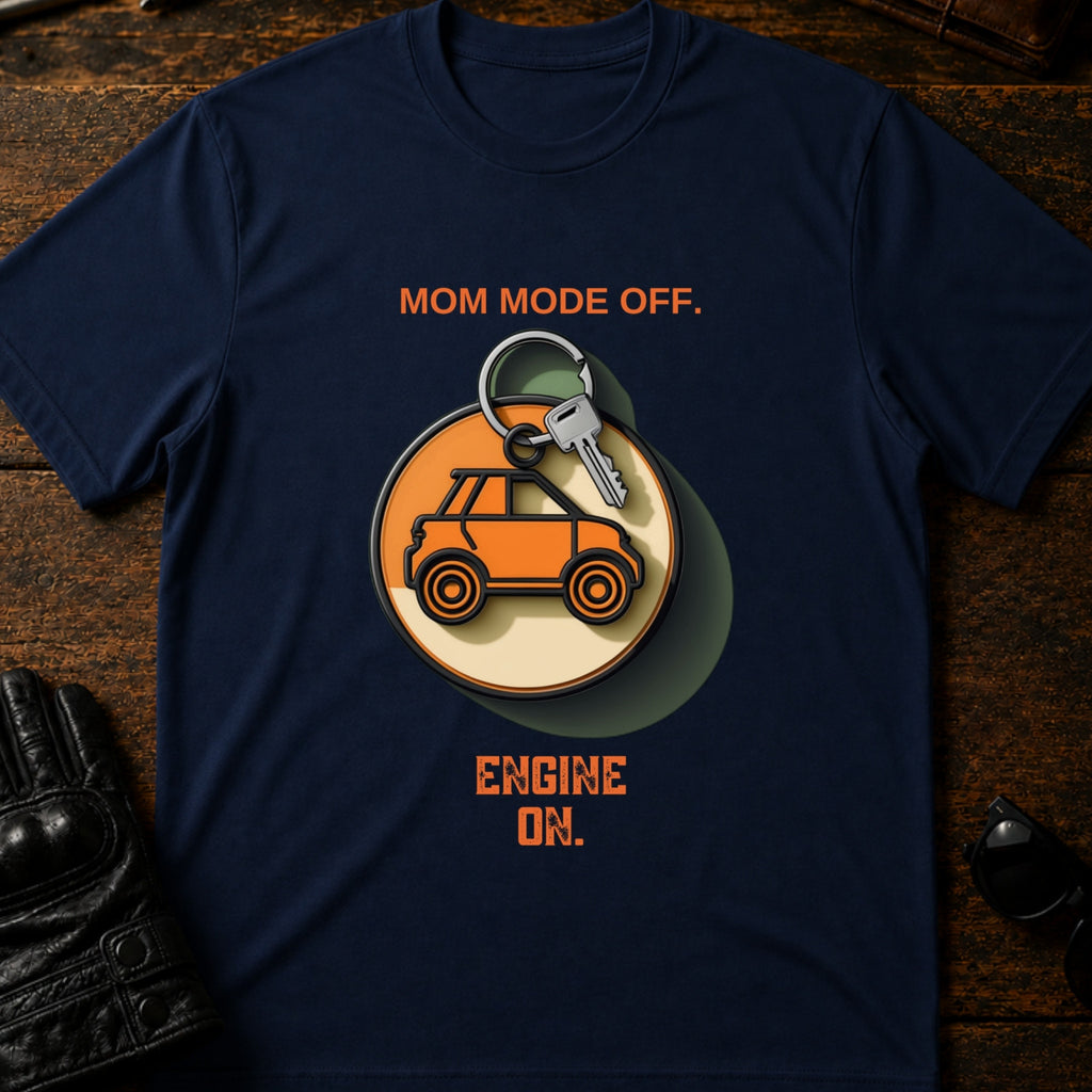 Mom Mode Off Engine On Motorcycle Mom T-Shirt - mockup 5 navy