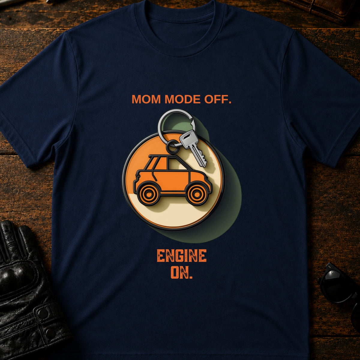 Mom Mode Off Engine On Motorcycle Mom T-Shirt, navy