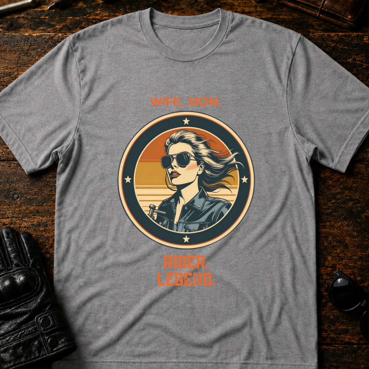 Wife Mom Rider Legend Women Biker T-Shirt, sport gray