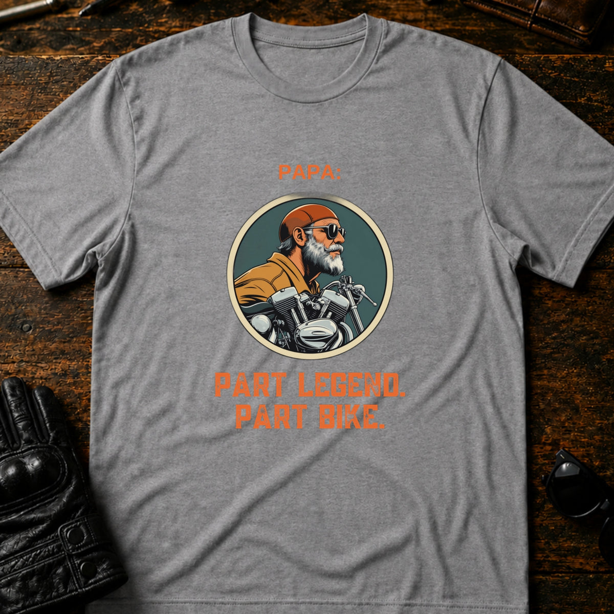 Papa Part Legend Part Motorcycle Grandpa Biker T-Shirt, sport gray