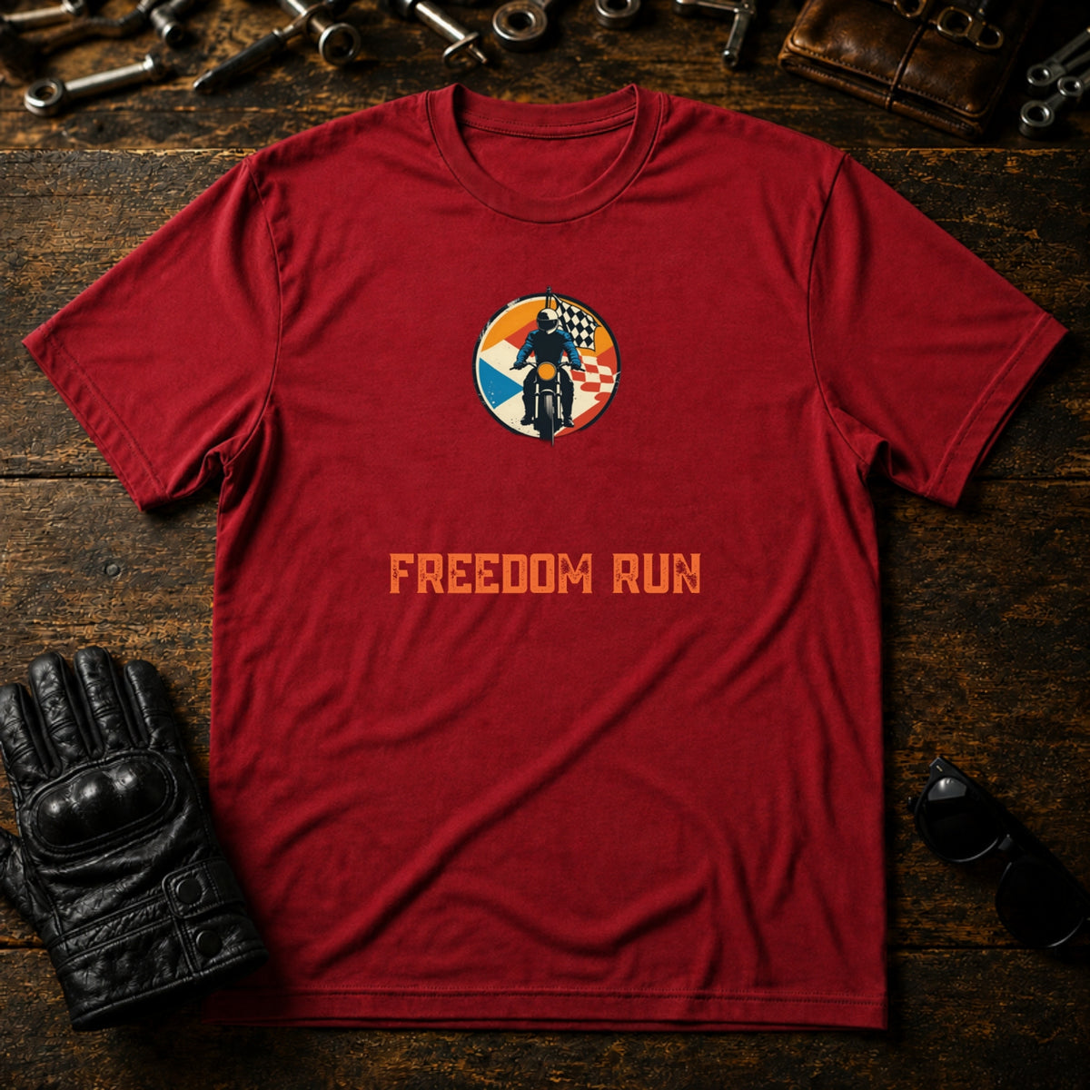 Solo Rider Badge T-Shirt - mockup 7 cardinal red