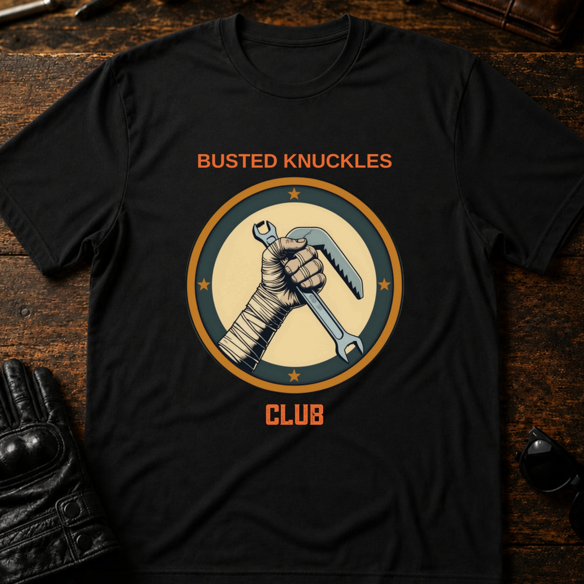 Busted Knuckles Club Motorcycle Mechanic T-Shirt, black