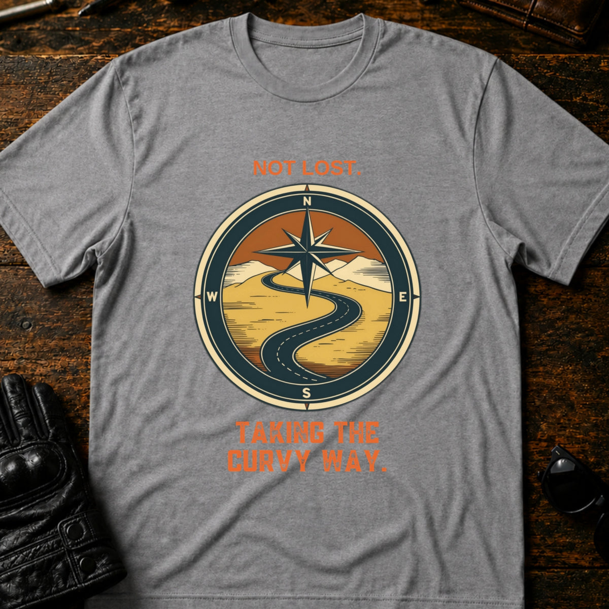 Not Lost Taking The Curvy Way Motorcycle T-Shirt, sport gray