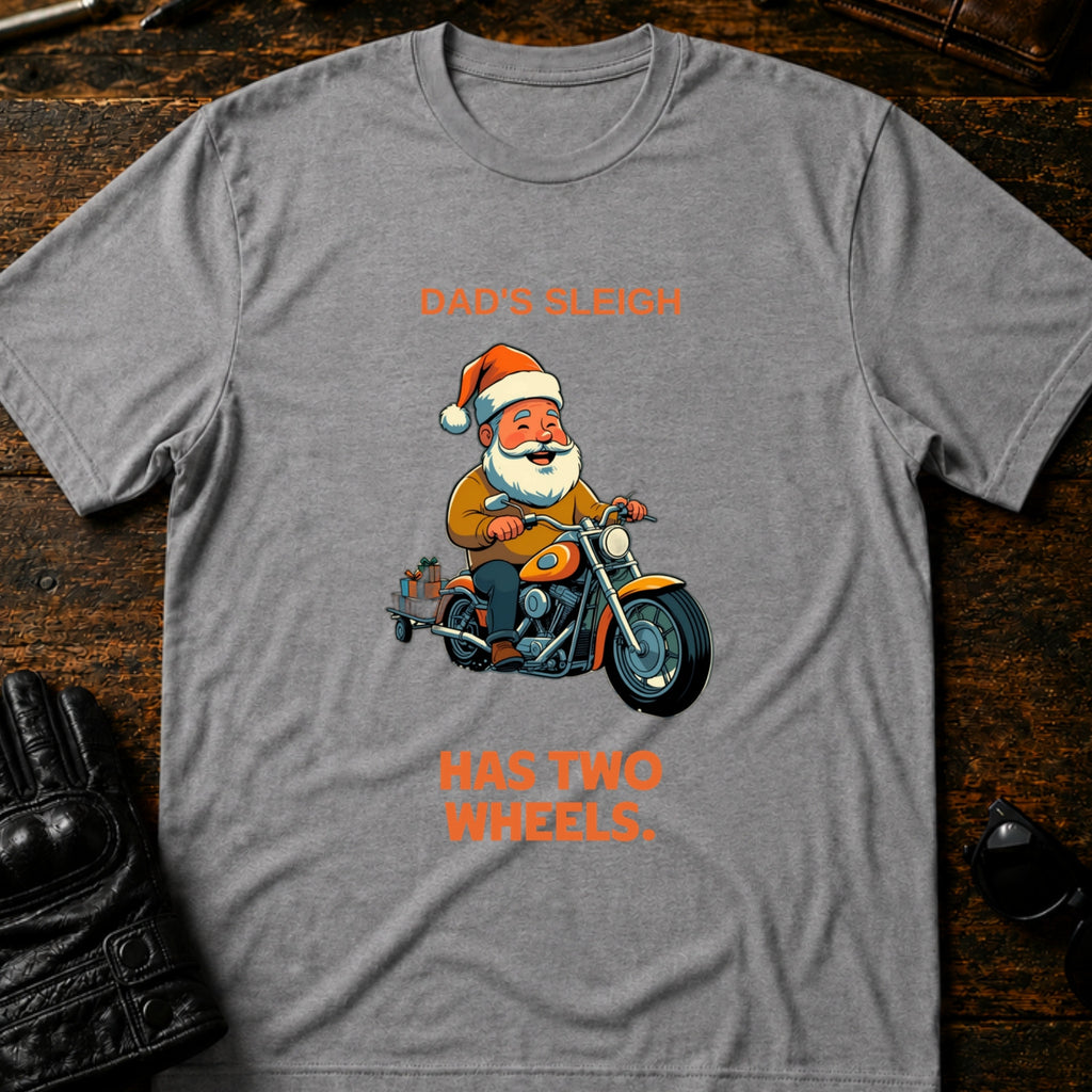 Dads Sleigh Has Two Wheels Christmas Motorcycle T-Shirt - mockup 4 sport gray