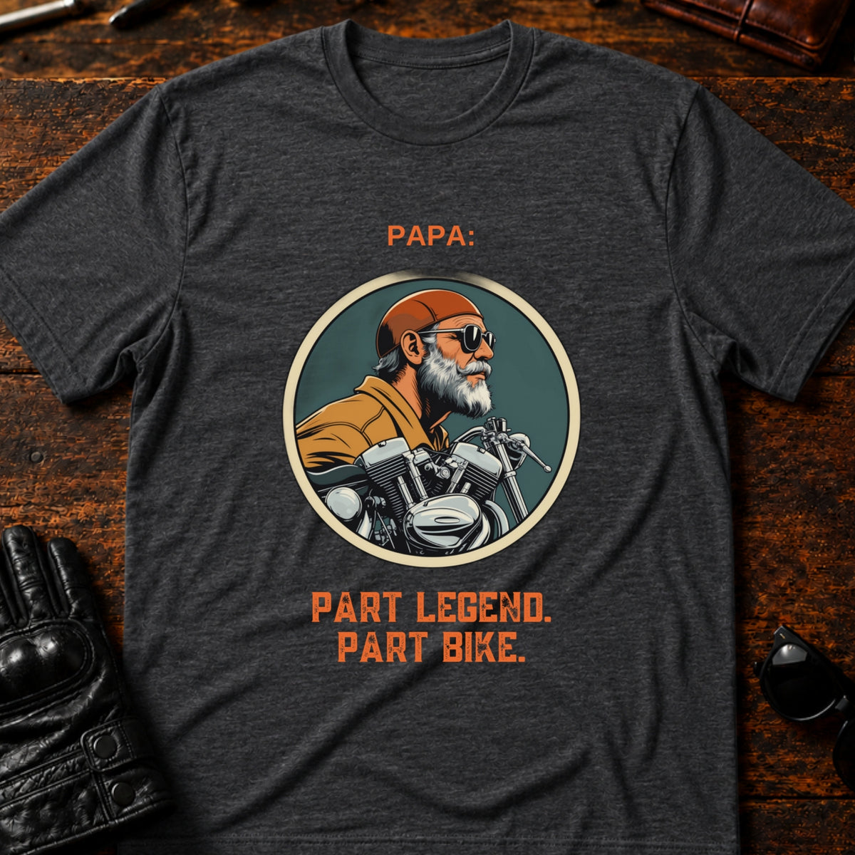 Papa Part Legend Part Motorcycle Grandpa Biker T-Shirt, dark heather