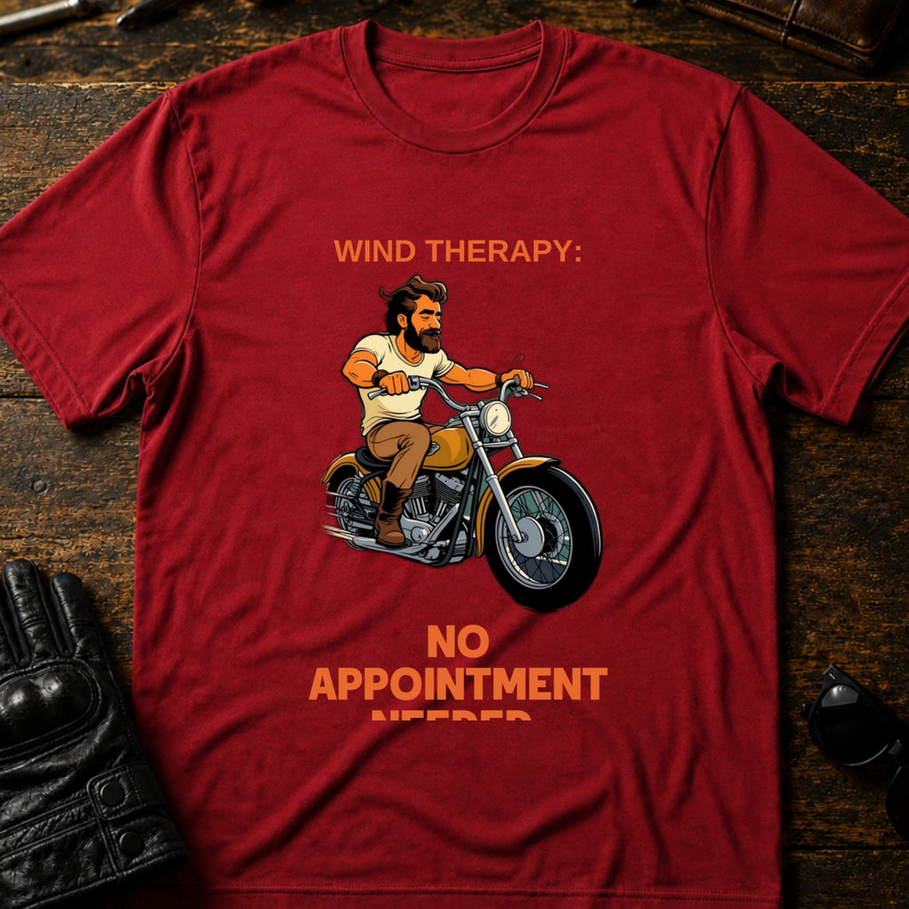 Wind Therapy No Appointment Needed Biker T-Shirt - mockup 7 cardinal red