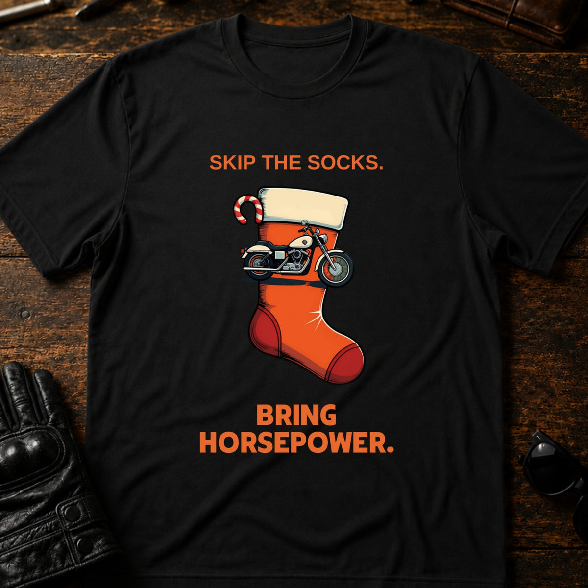 Santa Skip The Socks Bring Horsepower T-Shirt, black
