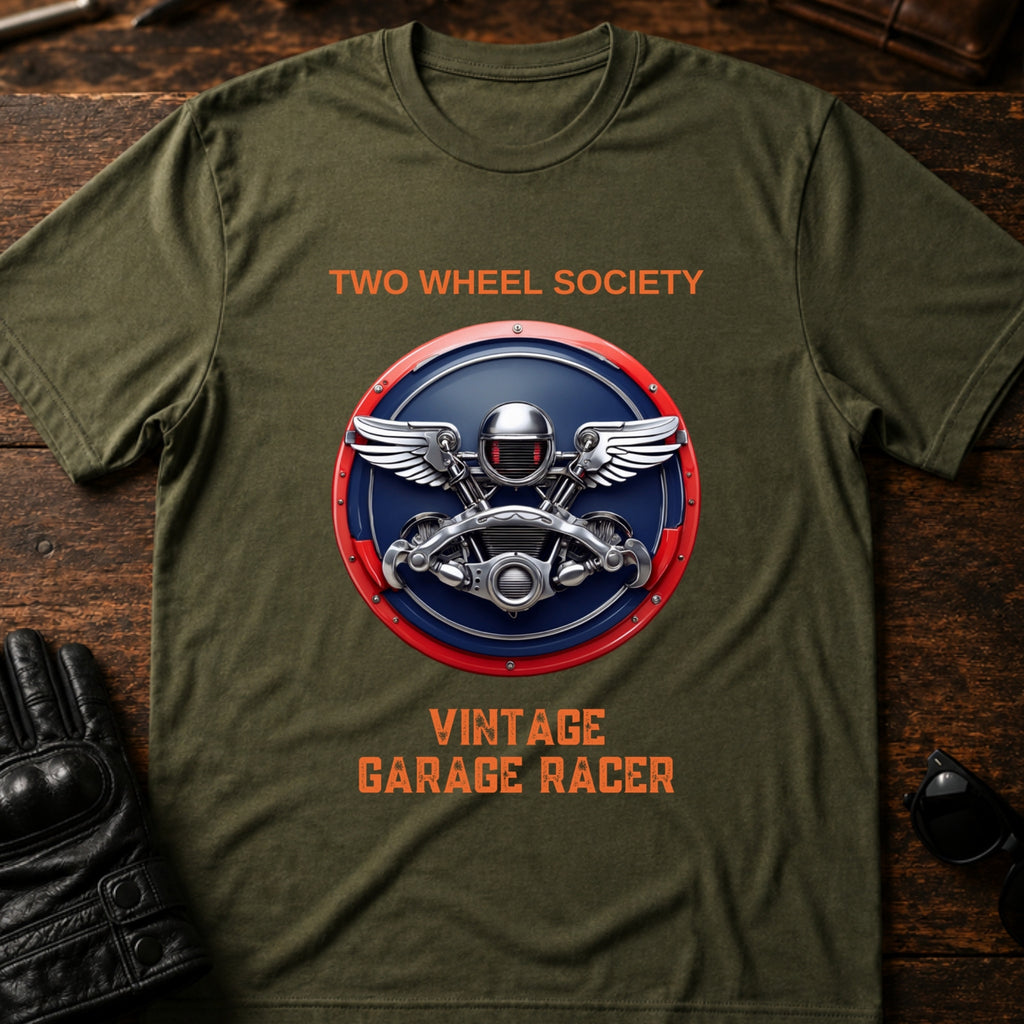 Vintage Garage Racer T-Shirt - mockup 2 military green