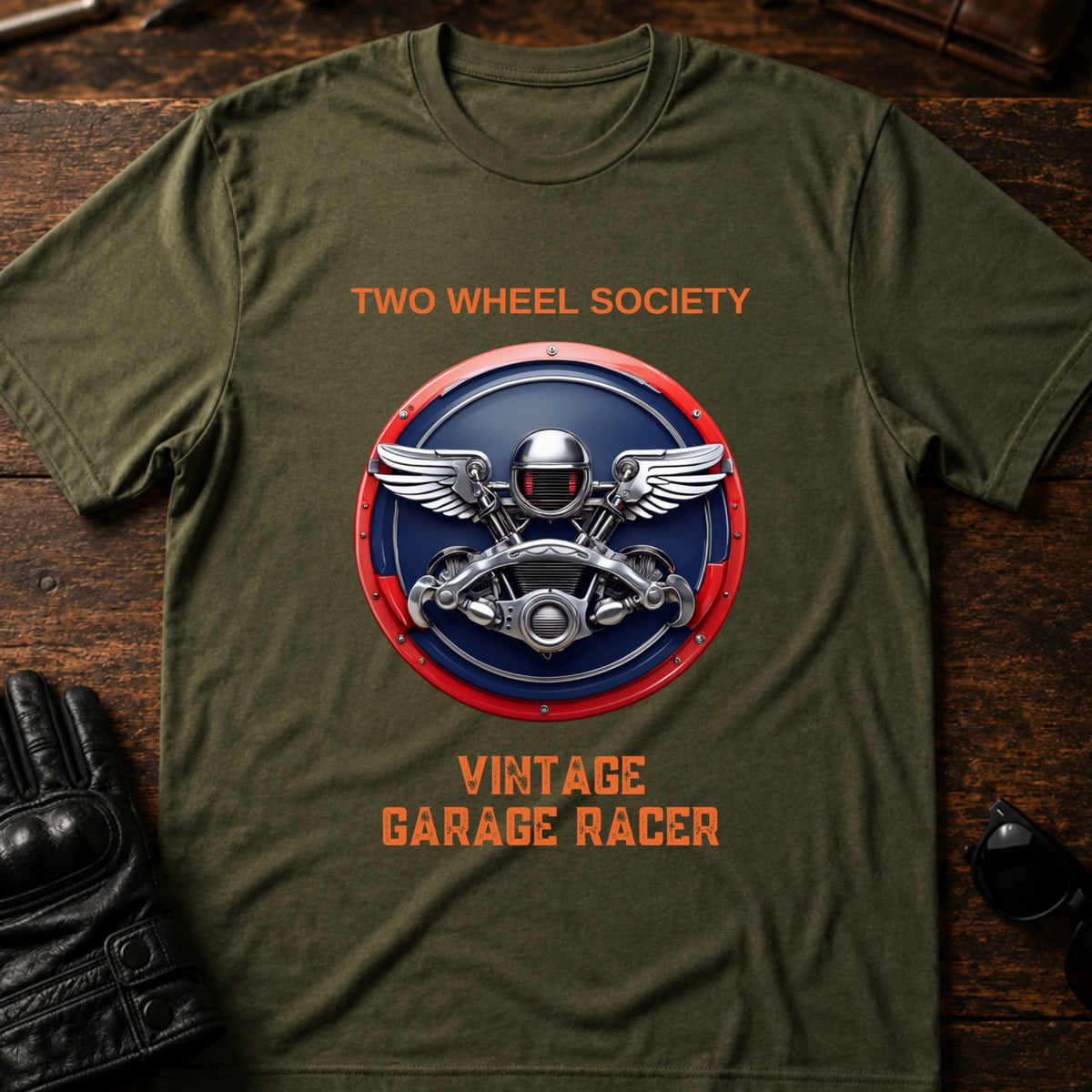 Vintage Garage Racer T-Shirt, military green