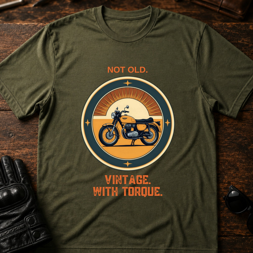Not Old Just Vintage With Torque Biker T-Shirt - mockup 2 military green
