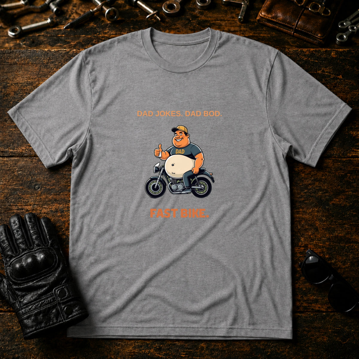 Dad Jokes Dad Bod Fast Bike T-Shirt - mockup 4 sport gray