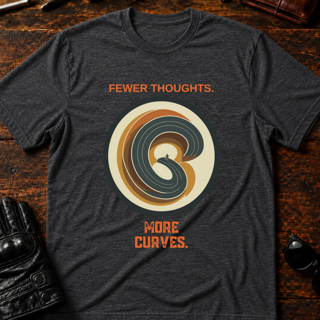 Fewer Thoughts More Curves Motorcycle T-Shirt - mockup 8 dark heather