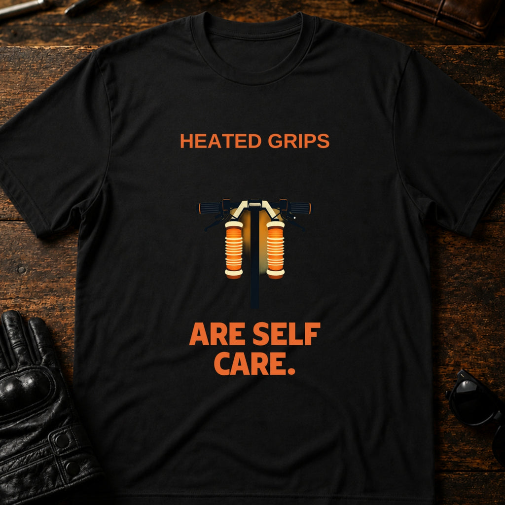 Heated Grips Are Self Care Winter Motorcycle T-Shirt - mockup 1 black