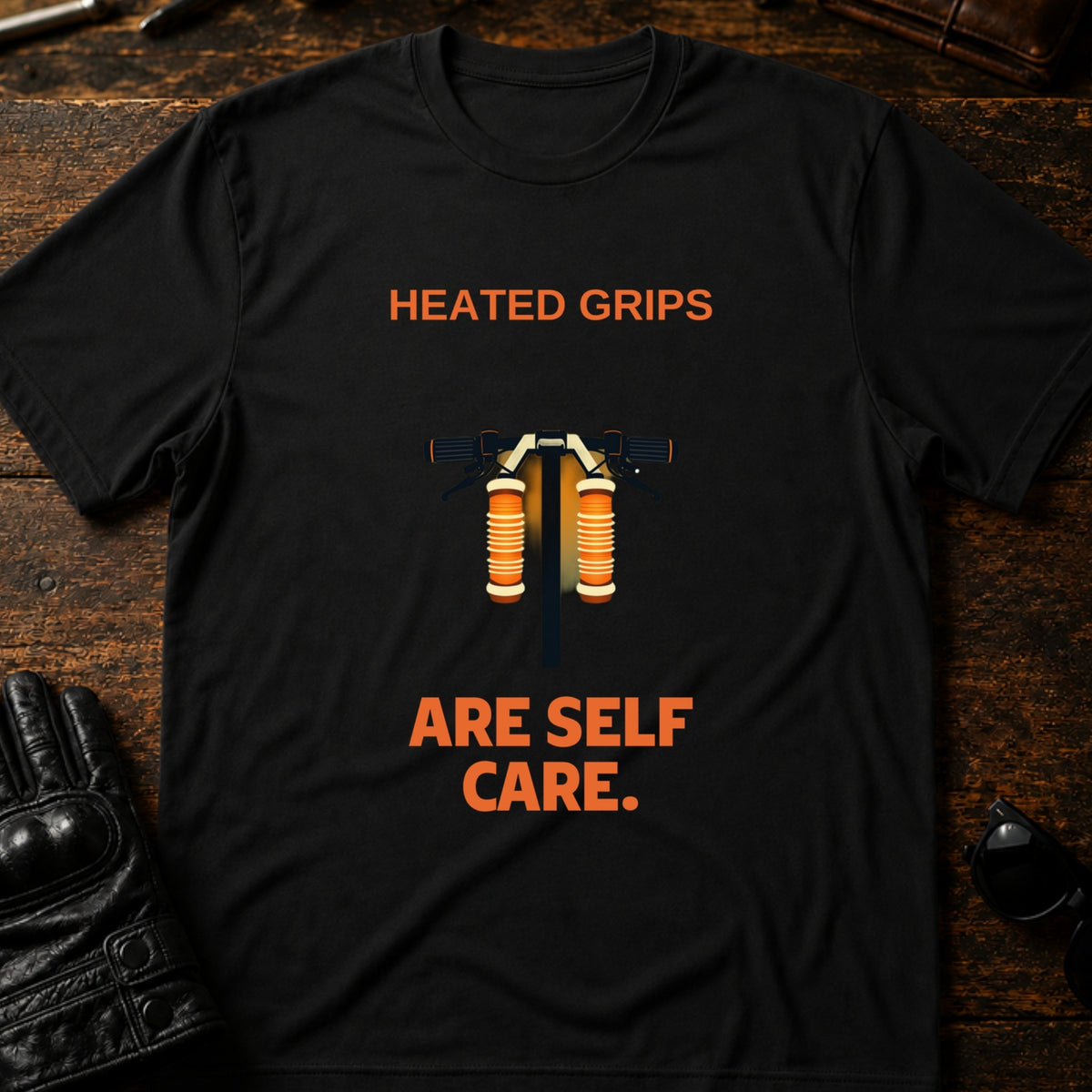 Heated Grips Are Self Care Winter Motorcycle T-Shirt, black