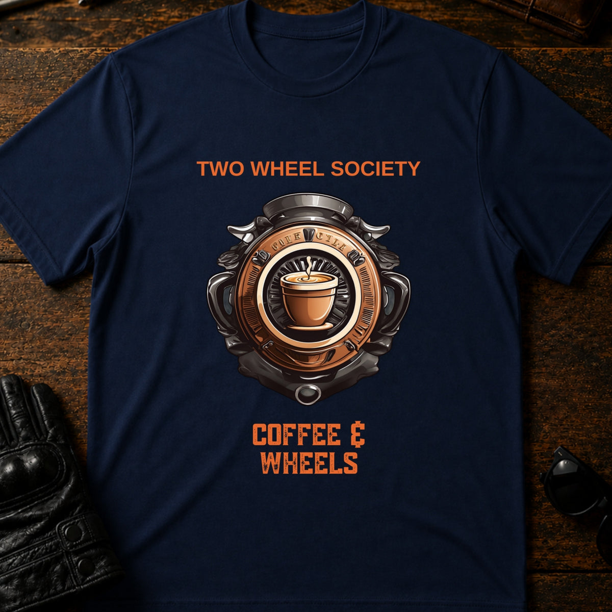 Coffee and Wheels Emblem T-Shirt, navy