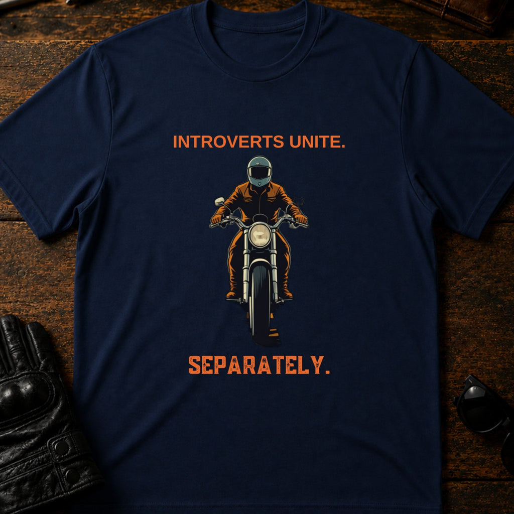 Introverts Unite Separately On Motorcycles T-Shirt - mockup 5 navy