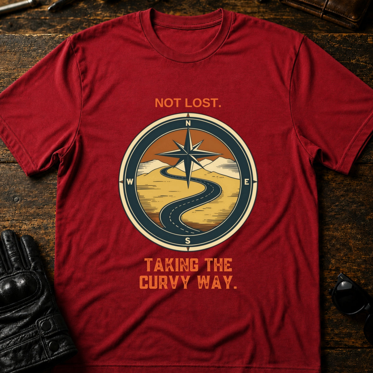 Not Lost Taking The Curvy Way Motorcycle T-Shirt, cardinal red