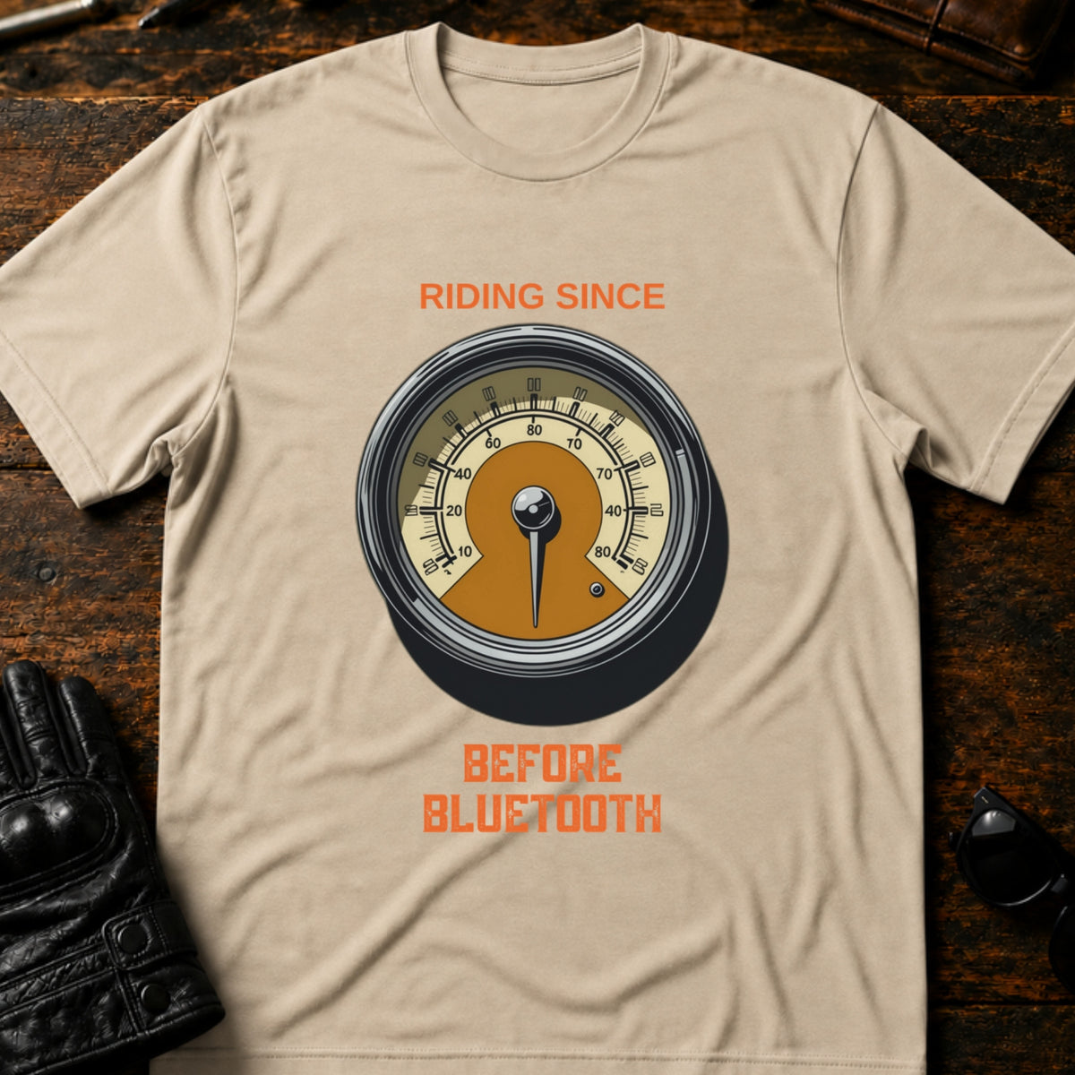 Riding Since Before Bluetooth Vintage Biker T-Shirt, sand