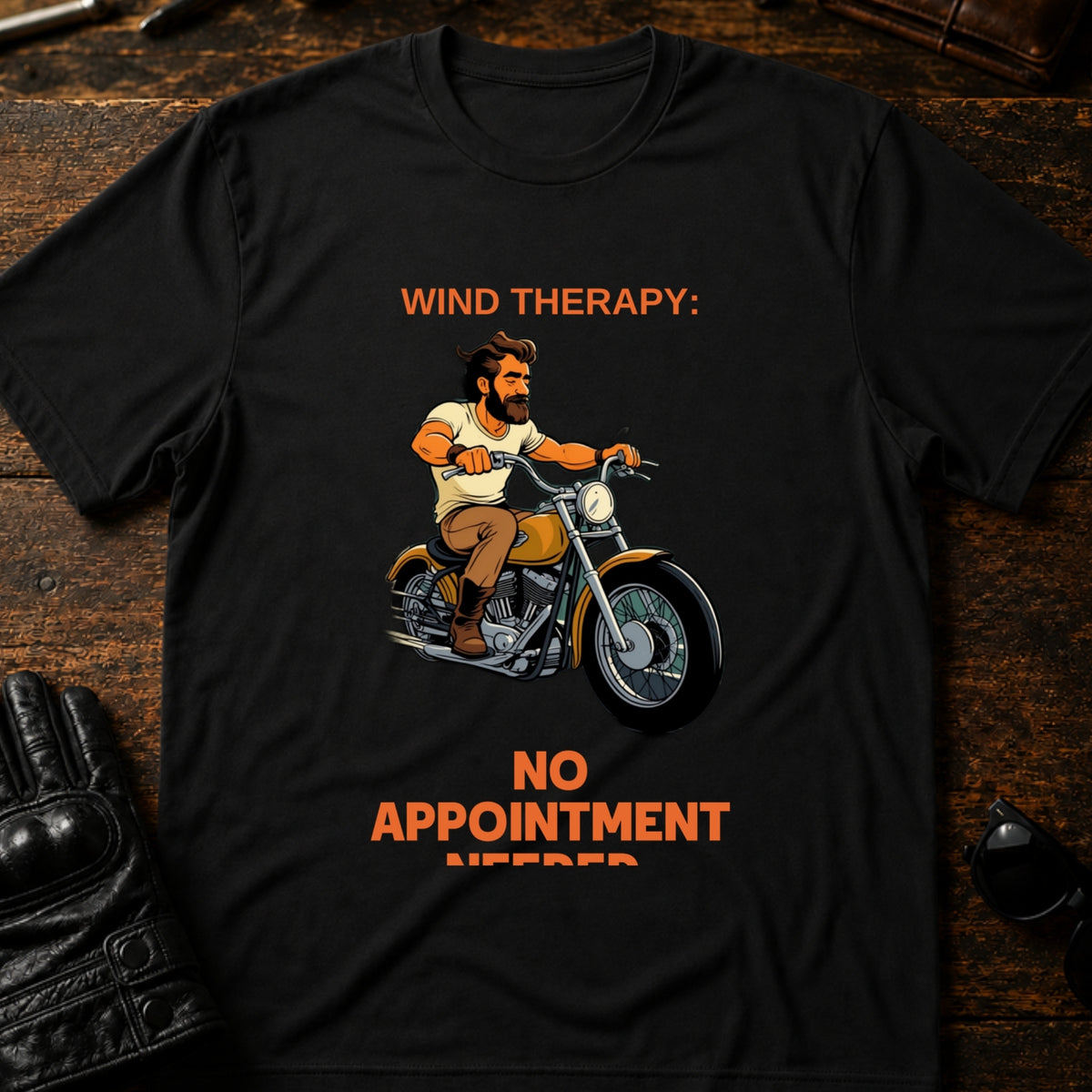 Wind Therapy No Appointment Needed Biker T-Shirt, black