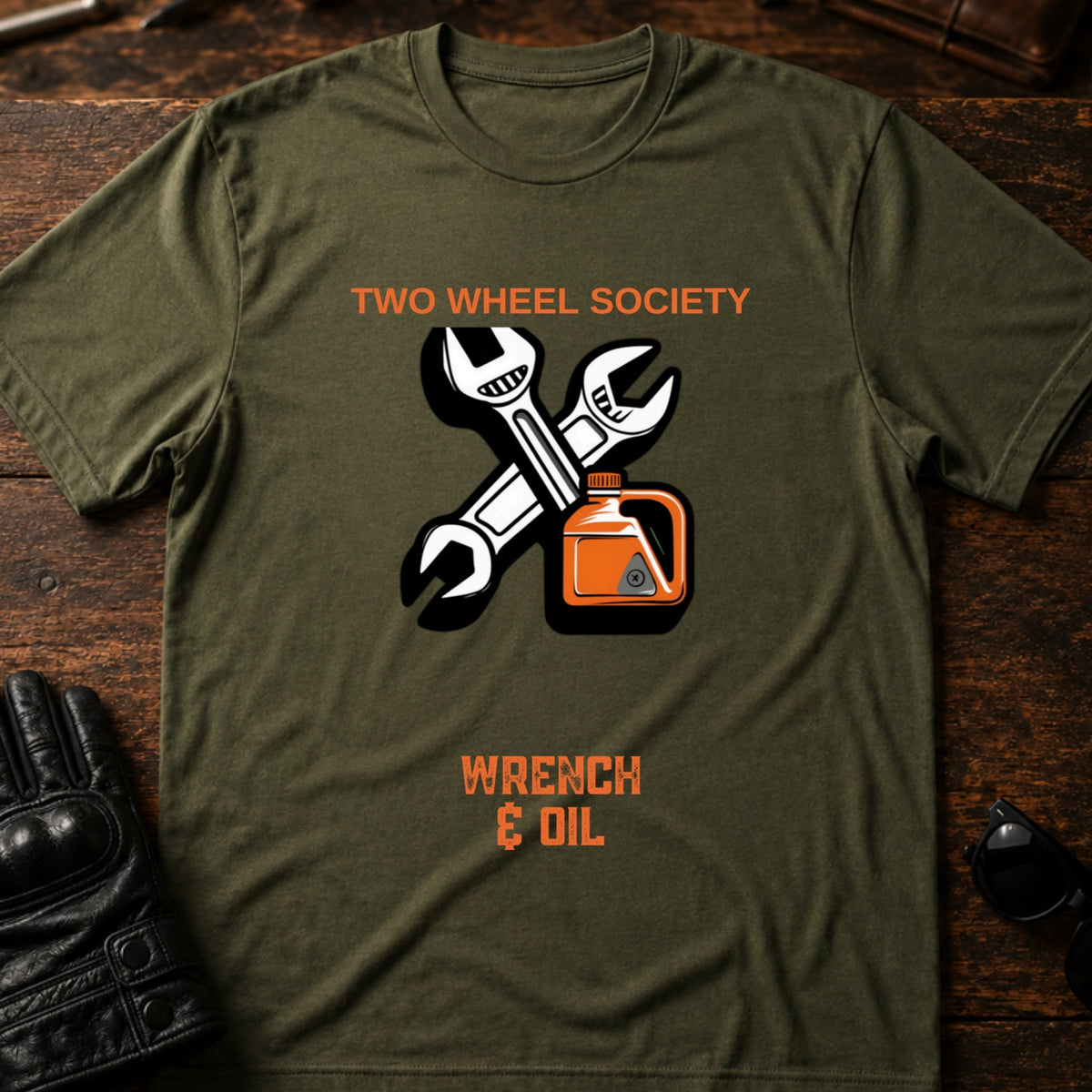 Wrench and Oil Emblem T-Shirt, military green