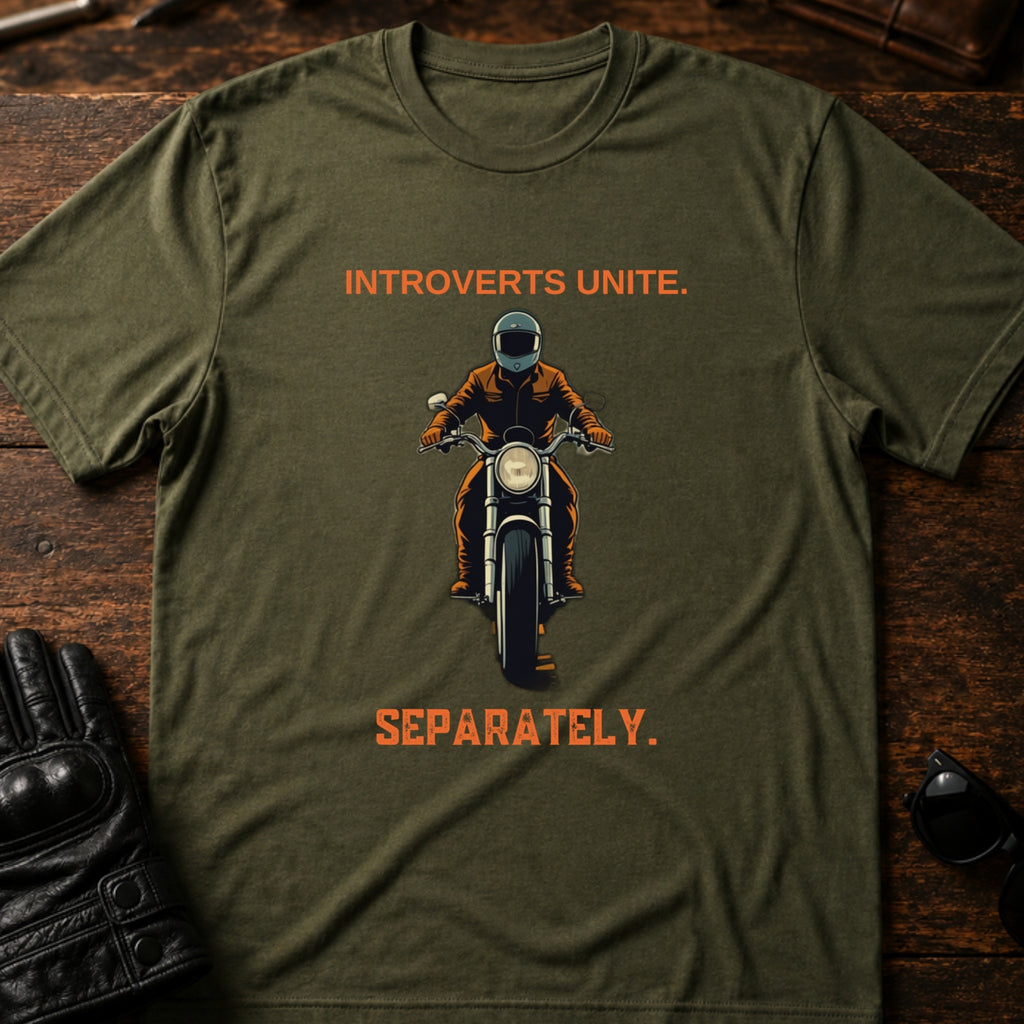 Introverts Unite Separately On Motorcycles T-Shirt - mockup 2 military green