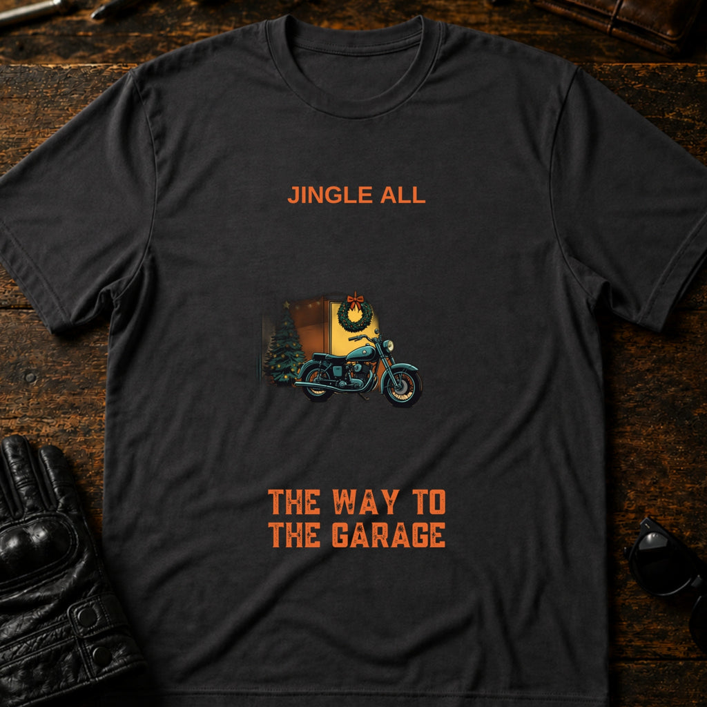 Jingle All The Way To The Garage Christmas Biker T-Shirt - mockup 3 charcoal