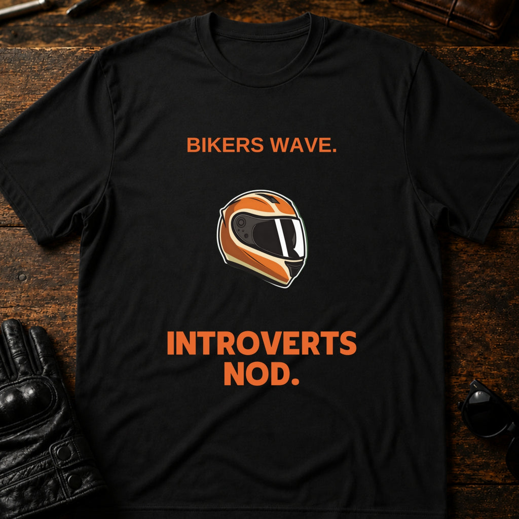 Bikers Wave Introverts Nod Funny Motorcycle T-Shirt - mockup 1 black