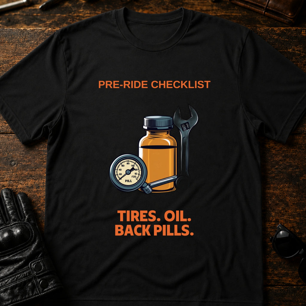 Pre-Ride Checklist Back Pills T-Shirt - mockup 1 black
